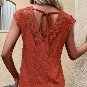 SHEIN Rust Lace-Back Blouse